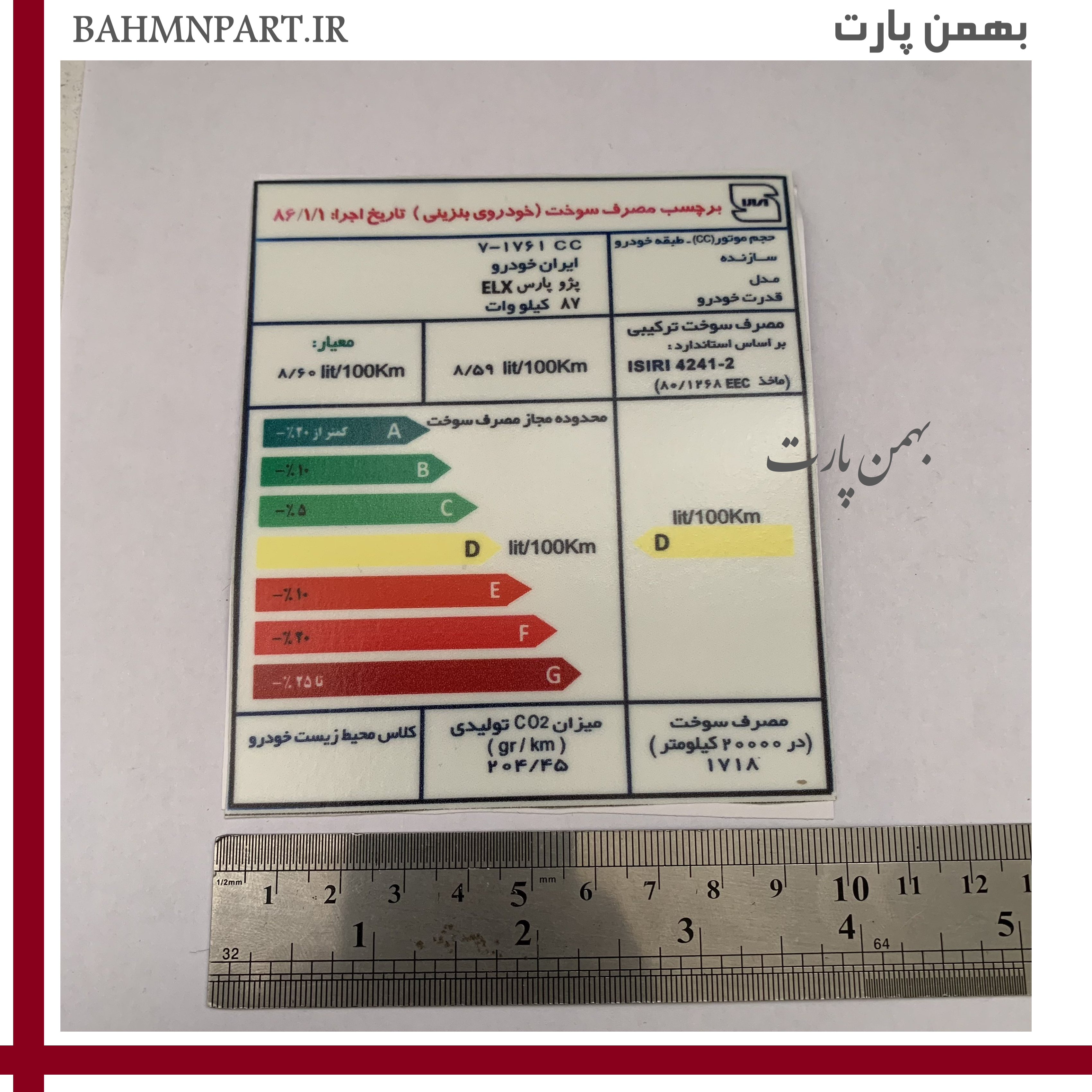 برچسب انرژی فابریکی پژوپارسELX